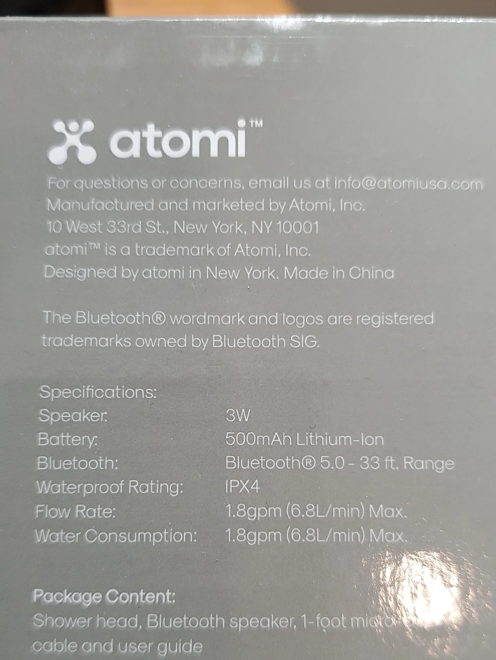 Atomi Shower Head with Bluetooth Speaker - Black Satin Finish- NEW